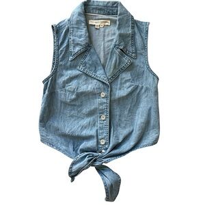 Anthropologie Pilcro and the Letterpress Denim Blue Tie-Front Sleeveless Shirt